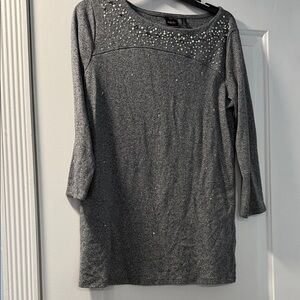 Rafaella Gray Knit Tunic with Rhinestone detail